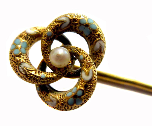 Eternal Knot Art Nouveau Enamel 14K Yellow Gold Stickin