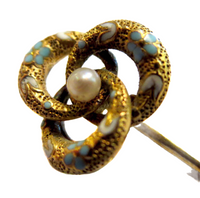 Eternal Knot Art Nouveau Enamel 14K Yellow Gold Stickin