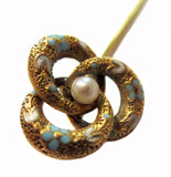 Eternal Knot Art Nouveau Enamel 14K Yellow Gold Stickin