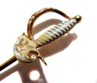 Sword Stickpin Art Nouveau - Antique 14K And Enamel Crest