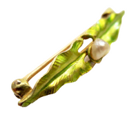 Krementz Art Nouveau - Antique Enamel & Natural Pearl Brooch