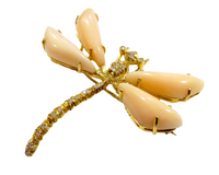 Dragonfly And Angel Skin Coral Diamond Brooch Signed
