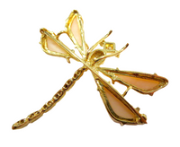 Dragonfly And Angel Skin Coral Diamond Brooch Signed