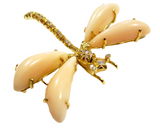 Dragonfly And Angel Skin Coral Diamond Brooch Signed