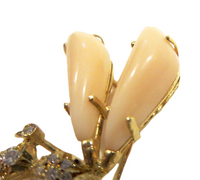 Dragonfly And Angel Skin Coral Diamond Brooch Signed