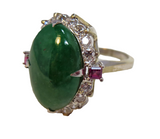 Jadeite Imperial Green Ring Platinum Diamonds Rubies Art Deco