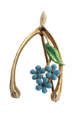 Krementz Antique - Art Nouveau 14K Yellow Gold Enamel Wishbone Brooch