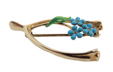 Krementz Antique - Art Nouveau 14K Yellow Gold Enamel Wishbone Brooch