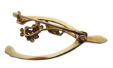 Krementz Antique - Art Nouveau 14K Yellow Gold Enamel Wishbone Brooch