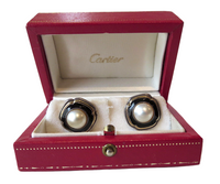 Cartier 18K Gold Sterling Pearl Earrings In Original Box