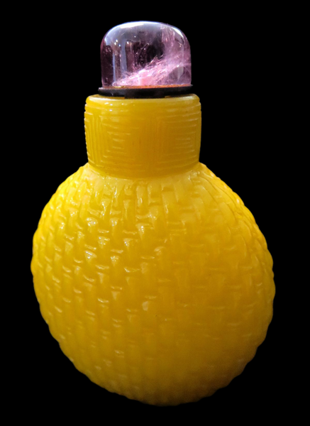 Imperial Yellow Snuff Bottle Basket Weave Pink/Red Tourmaline Top