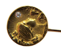 Pretty Maiden Stickpin Art Nouveau 14K Yellow Gold And Diamond