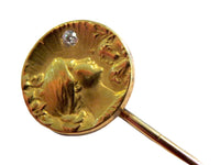 Pretty Maiden Stickpin Art Nouveau 14K Yellow Gold And Diamond