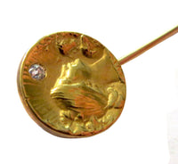 Pretty Maiden Stickpin Art Nouveau 14K Yellow Gold And Diamond