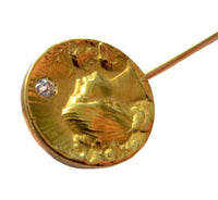 Pretty Maiden Stickpin Art Nouveau 14K Yellow Gold And Diamond