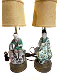 Pair Chinese Porcelain Famille Verte Figures Mounted As Lamps Qing