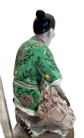 Pair Chinese Porcelain Famille Verte Figures Mounted As Lamps Qing