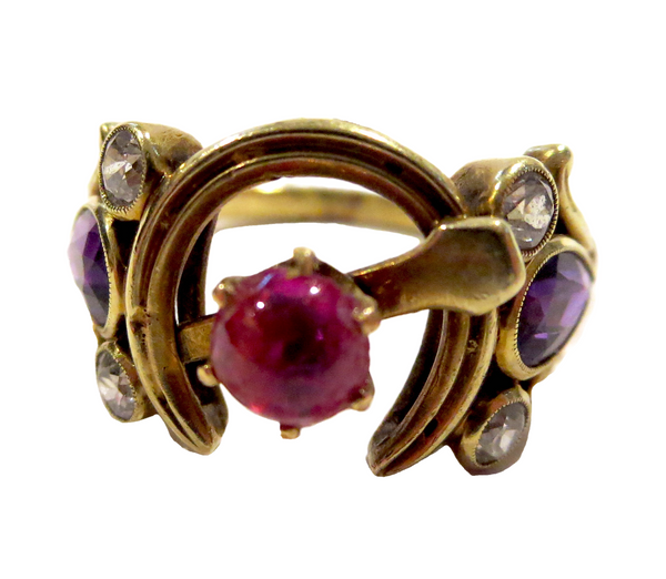 Ruby Diamond Amethyst Horseshoe Victorian Ring