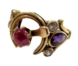 Ruby Diamond Amethyst Horseshoe Victorian Ring