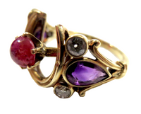 Ruby Diamond Amethyst Horseshoe Victorian Ring