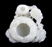 White Jade Bowl Water Coupe Lotus Flowers