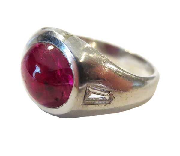 Burma Ruby Cabochon Ring Platinum And Diamonds