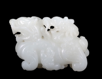 White Jade Double Prancing Dragons