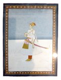 Indian Miniature Painting Emperor - Sikh Shah Nobleman With Sword 19th Century