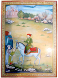 Indian Miniature Painting Courtesan On Horseback With Elephant