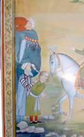 Indian Miniature Painting Courtesan On Horseback With Elephant