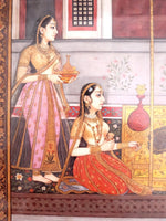 Indian Miniature Painting Man And Three Woman Servants 18th/19th Century