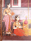 Indian Miniature Painting Man And Three Woman Servants 18th/19th Century