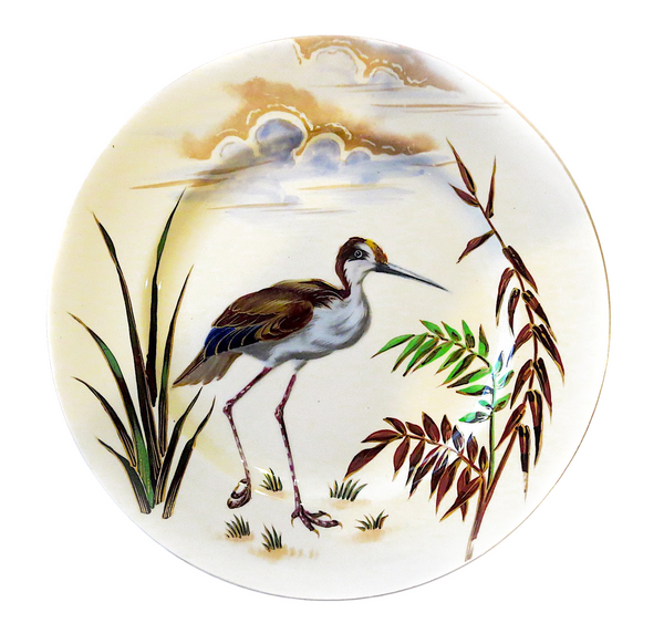 Keller & Guerin Luneville Formal Dinner Plates - Birds Enameled Porcelain 12 Pieces