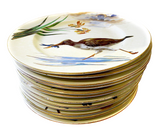 Keller & Guerin Luneville Formal Dinner Plates - Birds Enameled Porcelain 12 Pieces
