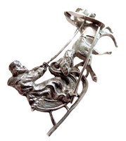 Cossack & Horse Antique Sterling Silver Brooch Russian Signed Original Box