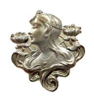 Beautiful Maiden Art Nouveau - Antique Sterling Brooch