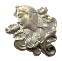 Beautiful Maiden Art Nouveau - Antique Sterling Brooch