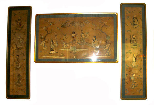 3 Piece Chinese Silk Embroidery Panels - Qing Dynasty
