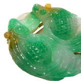 Apple Green Jadeite Double Fish Brooch 14K Yellow Gold Mounting