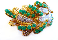 French Brooch Emerald And Diamond 18K Signed Dessin Paris