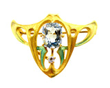 Enamel And 14K Gold Aquamarine Diamond Brooch Art Nouveau Signed Krementz