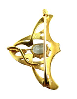 Enamel And 14K Gold Aquamarine Diamond Brooch Art Nouveau Signed Krementz