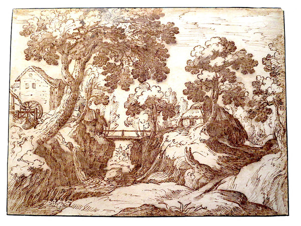 "A Wooden River Landscape" Paul Bril (Brill) Old Master Drawing Flemish