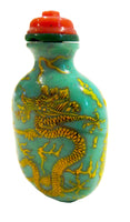 Snuff Bottle Peking Glass Enamel Dragons Coral Top