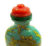 Snuff Bottle Peking Glass Enamel Dragons Coral Top