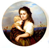 German Porcelain Antique Plate/Plaque Young Girl And Child
