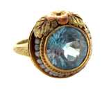 Art Nouveau Zircon Pink Gold And Seed Pear Ring Signed PK