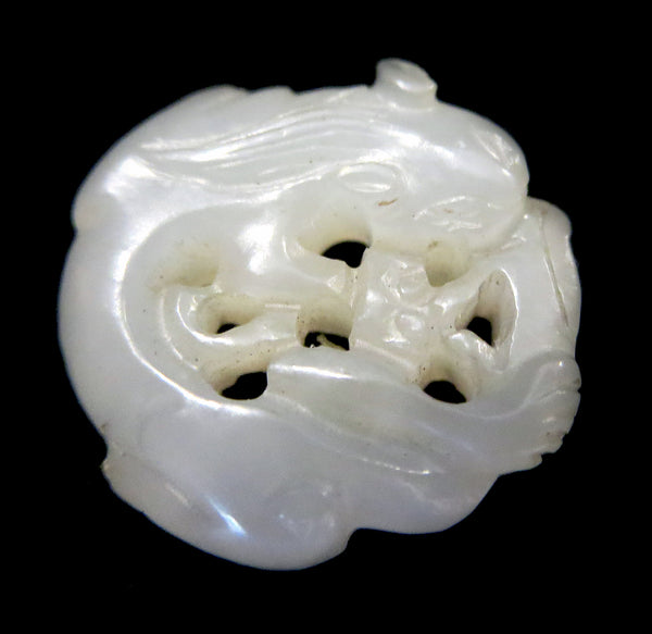 White Jade Coiled Kylin Pendant 18th Century