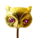 Stickpin Owl Ruby Eyes 14K Circa 1880-1900 Signed