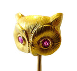 Stickpin Owl Ruby Eyes 14K Circa 1880-1900 Signed